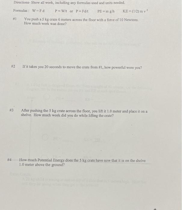 Directions Show All Work Including Any Formulas Chegg Com