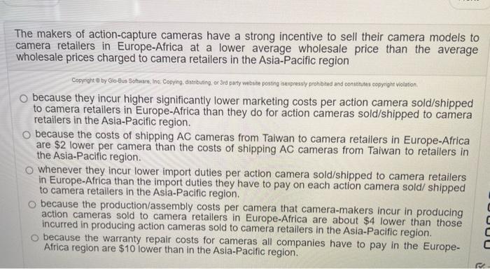 Solved The makers of action-capture cameras have a strong | Chegg.com