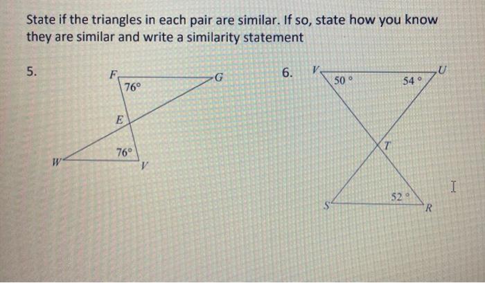 Solved State if the triangles in each pair are similar. If | Chegg.com