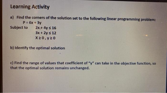 Solved Learning Activity a) Find the corners of the solution | Chegg.com