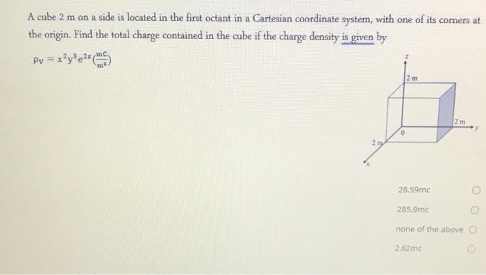 Solved A cube 2 m on a side is located in the first octant | Chegg.com