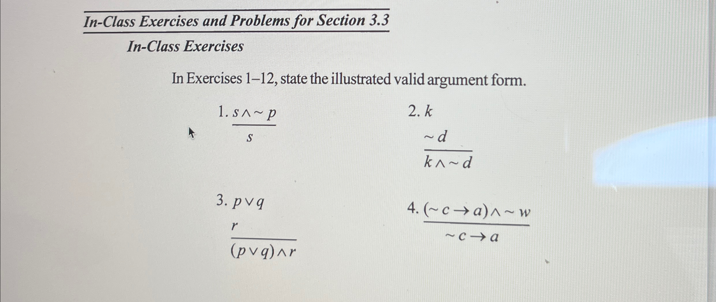 Solved ?bar ( In-Class Exercises and Problems for Section | Chegg.com