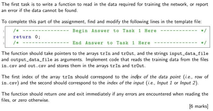 Solved The first task is to write a function to read in the | Chegg.com