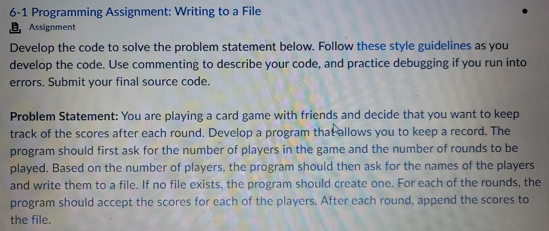 6 1 programming assignment writing to a file