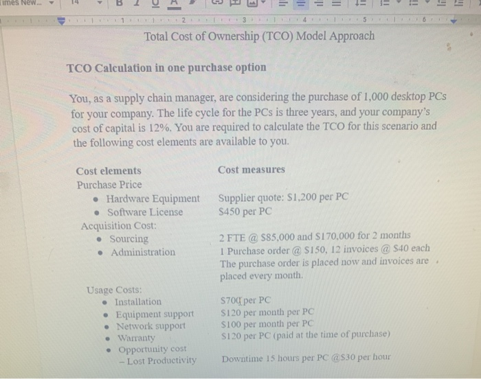 Tco Idm Example Solved imes New DI 3 E = = = = ID if 5 16 Total Cost of | Chegg.com