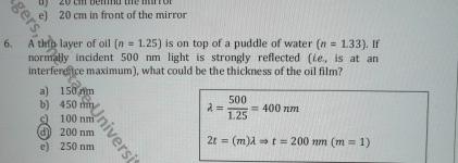 A thing layer of oil (n)=(1.5） is on top of a puddle | Chegg.com