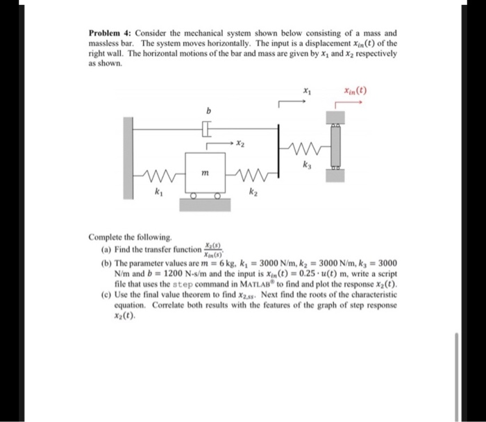 Solved Problem 4: Consider the mechanical system shown below | Chegg.com