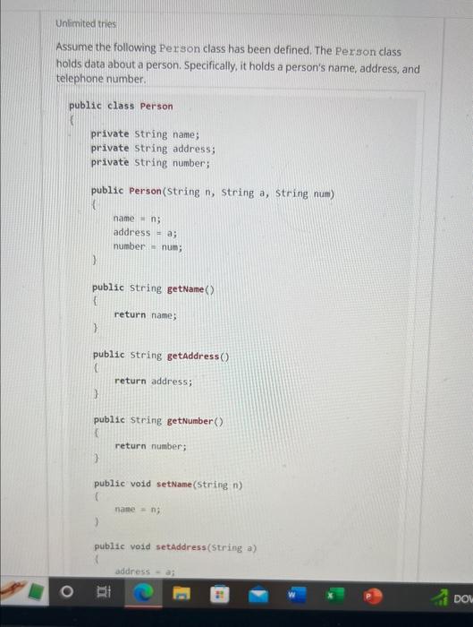 Solved Unlimited thes Assume the following Person class has | Chegg.com