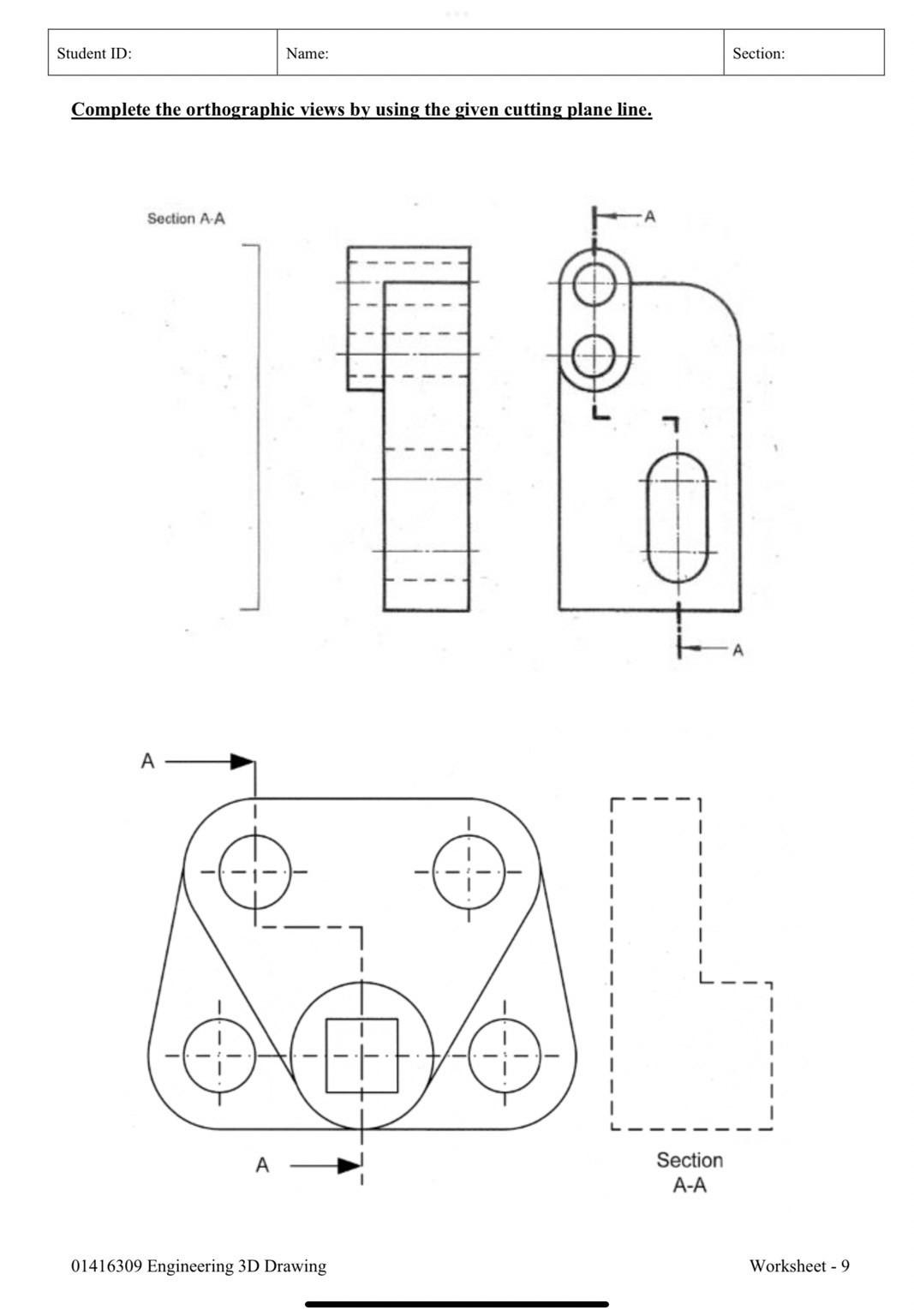 Solved Draw the projections including a sectional view | Chegg.com