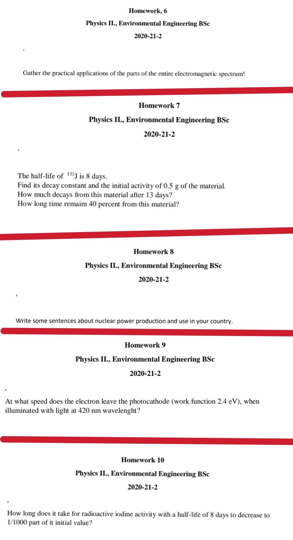 Solved Homework, 6 Physics II., Environmental Engineering | Chegg.com