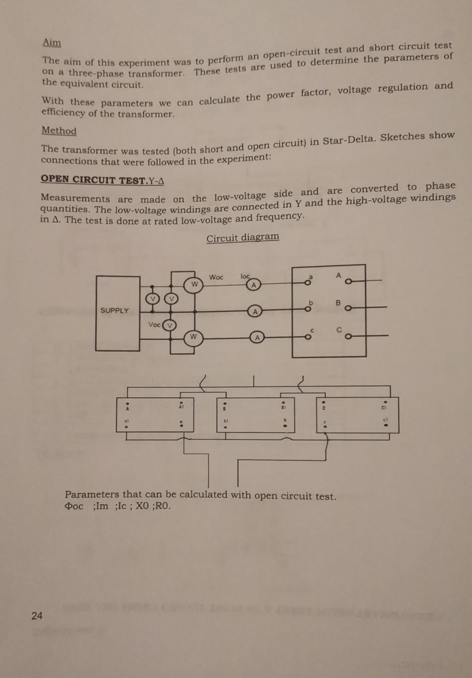 Experiment 3 OPEN AND SHORT CIRCUIT TESTS OF A THREE