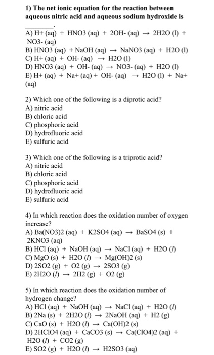 Solved 1) The net ionic equation for the reaction between | Chegg.com