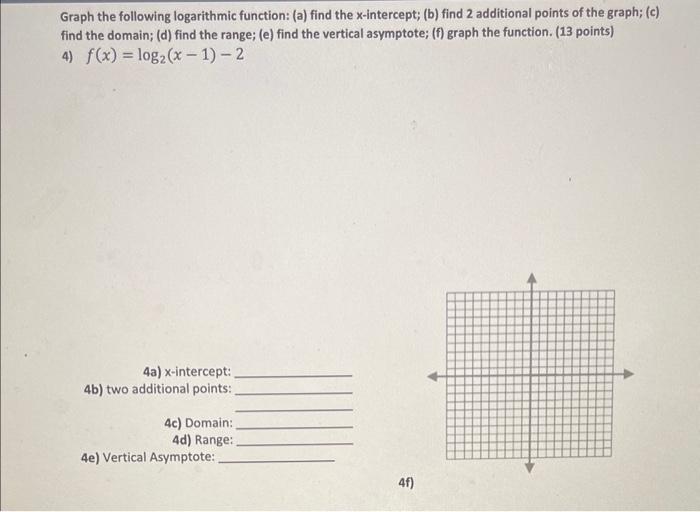 Solved Graph the following logarithmic function: (a) find | Chegg.com