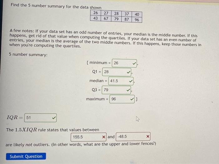 displays a 5 number summary of the data set