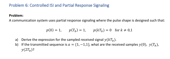 Solved Problem 6: Controlled ISI and Partial Response | Chegg.com
