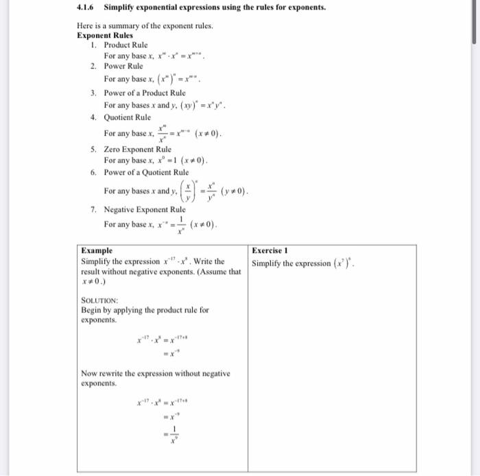 Solved 4 1 6 Simplify Exponential Expressions Using The R Chegg Com