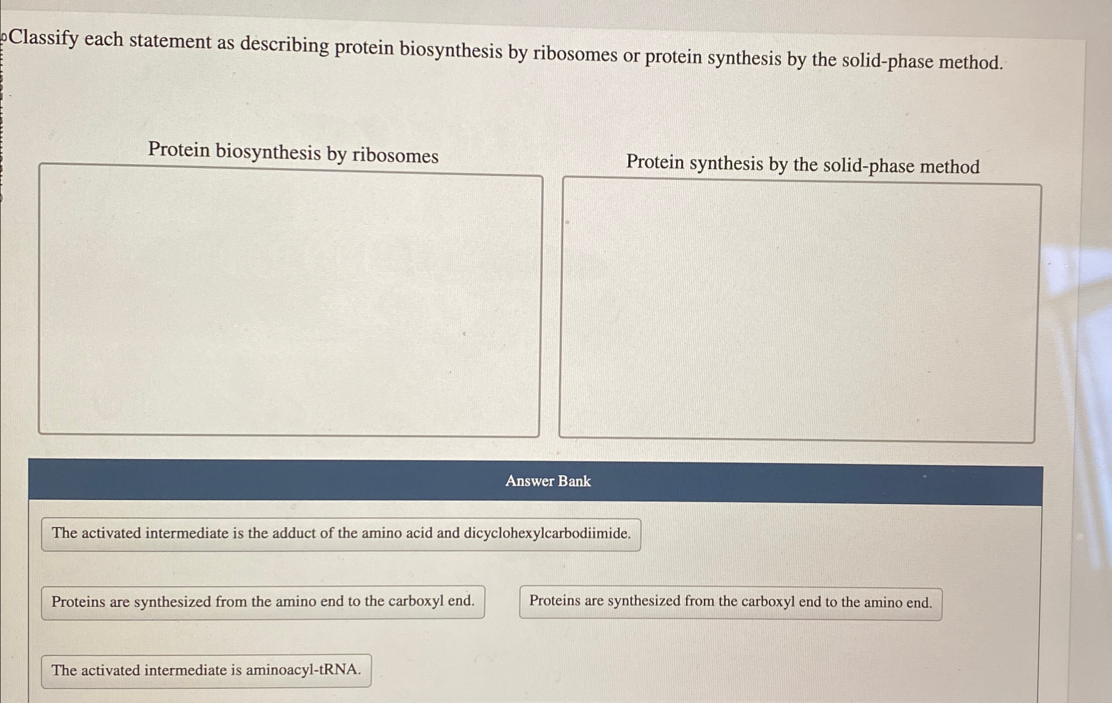 Solved Classify each statement as describing protein | Chegg.com