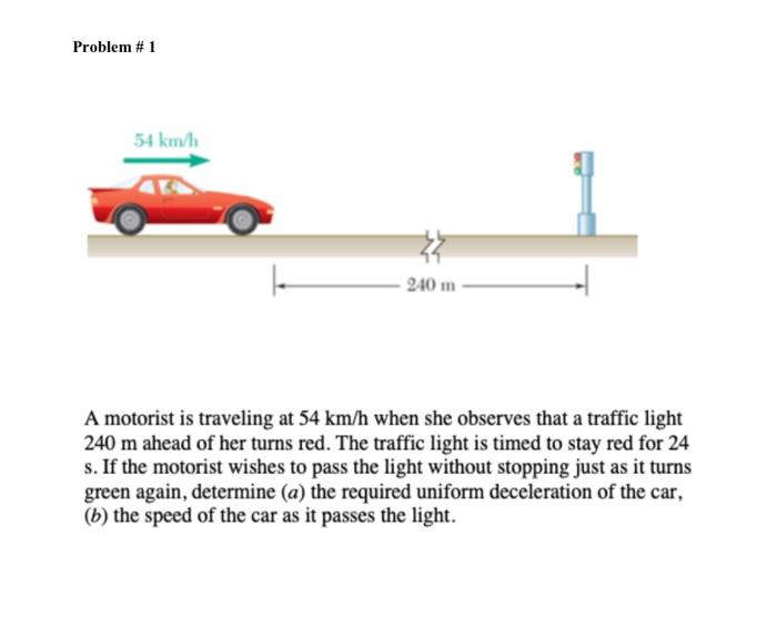 Solved Problem \# 1 A Motorist Is Traveling At 54 Km/h When | Chegg.com