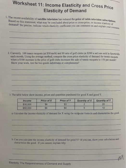 Solved Worksheet 11: Income Elasticity and Cross Price | Chegg.com