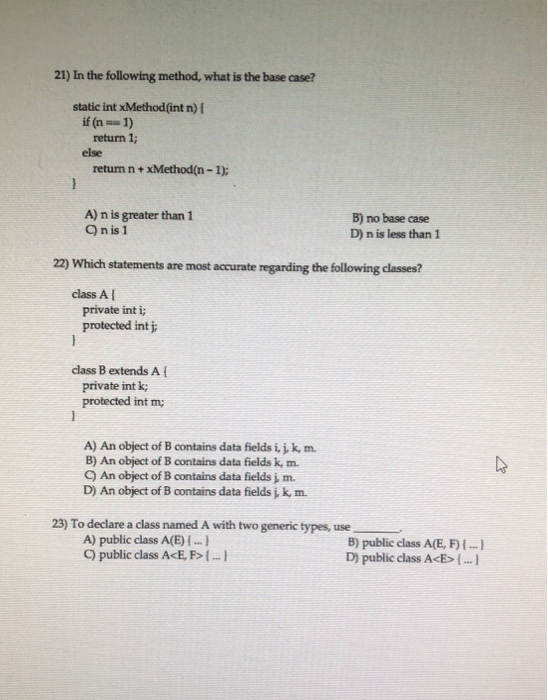 Solved 21) In the following method, what is the base case? | Chegg.com