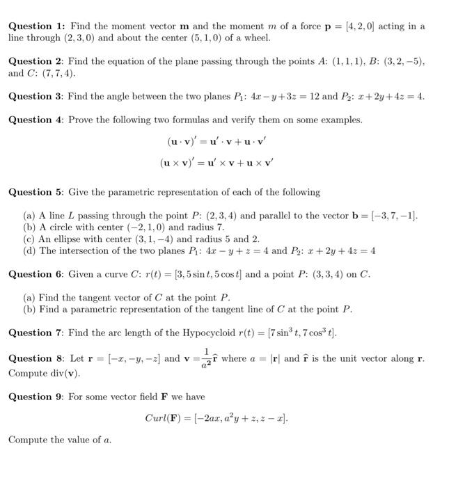 Solved Question 1: Find the moment vector m and the moment m | Chegg.com