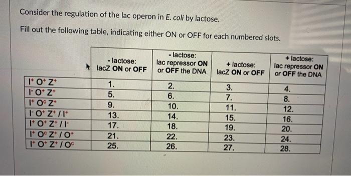 Solved Consider the regulation of the lac operon in E. coli | Chegg.com