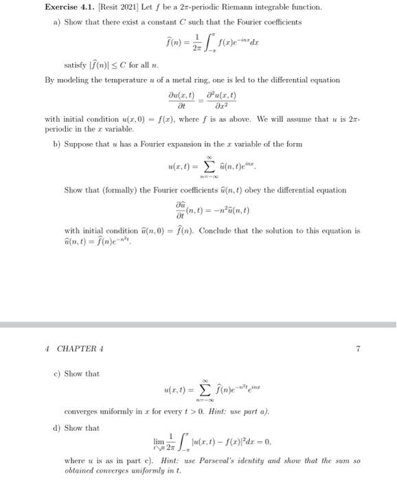 Solved Exercise 4.1. [Resit 2021] Let f be a 2π-periodic | Chegg.com