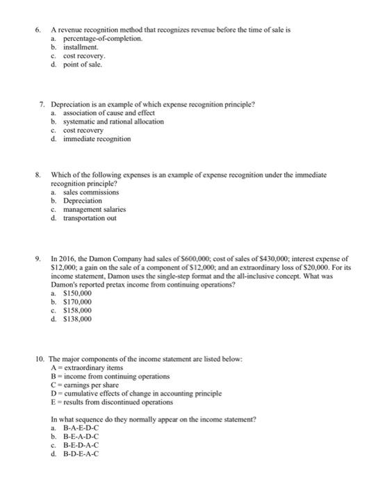 Solved The Income Statement MULTIPLE CHOICE 1. Which of the | Chegg.com