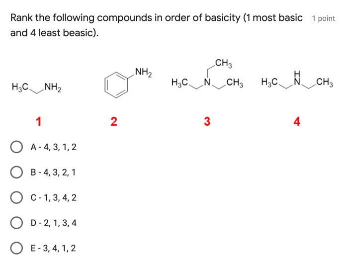 Solved Rank The Following Compounds In Order Of Basicity Chegg Com