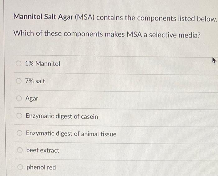 solved-mannitol-salt-agar-msa-contains-the-components-chegg