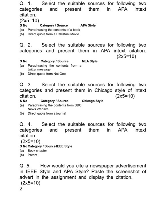 Q 1 Select The Suitable Sources For Following Tw Chegg Com