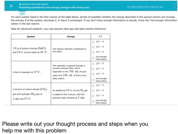 Solved III ENTROPY AND FREE ENERGY Predicting qualitatively | Chegg.com