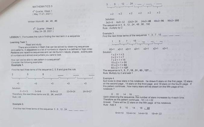 Solved 30 MATHEMATICS S Our Woekt (May 17-21 2021) We Work | Chegg.com