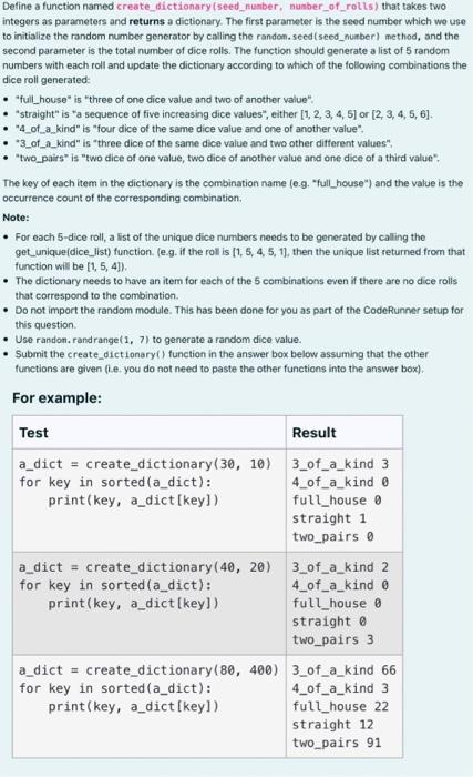 Solved Dente a function named create_dictionary | Chegg.com