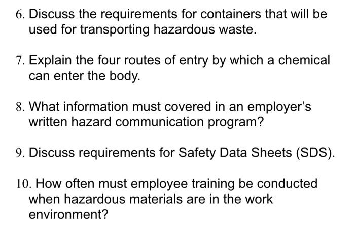 Solved 6. Discuss the requirements for containers that will 