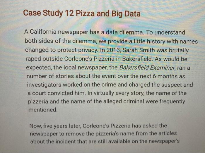 Solved Case Study 12 Pizza and Big Data A California | Chegg.com