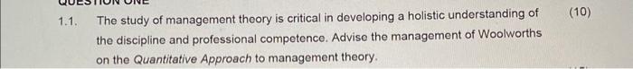 1.1. The study of management theory is critical in | Chegg.com