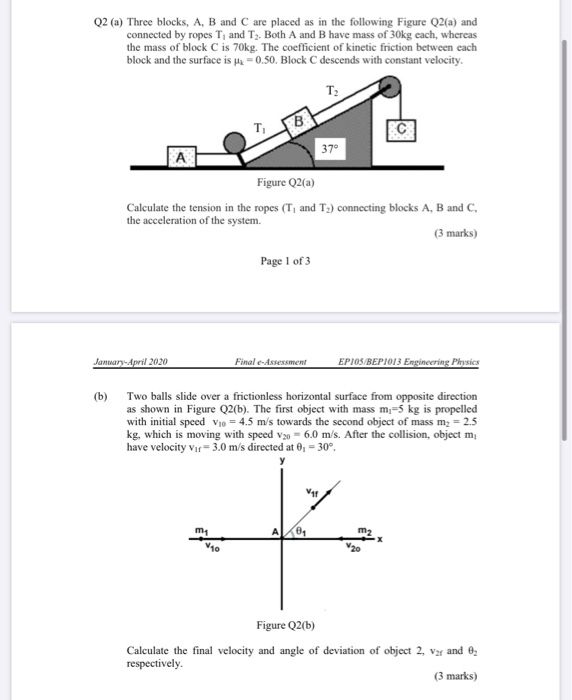 Solved Q2 (a) Three blocks, A, B and C are placed as in the | Chegg.com