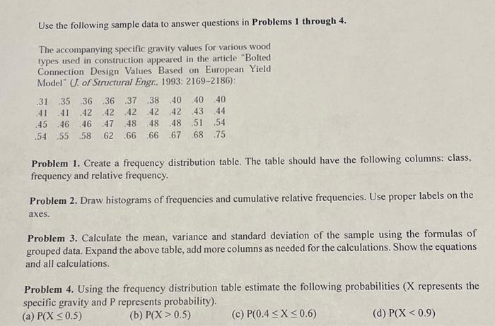 Solved Use The Following Sample Data To Answer Questions In | Chegg.com