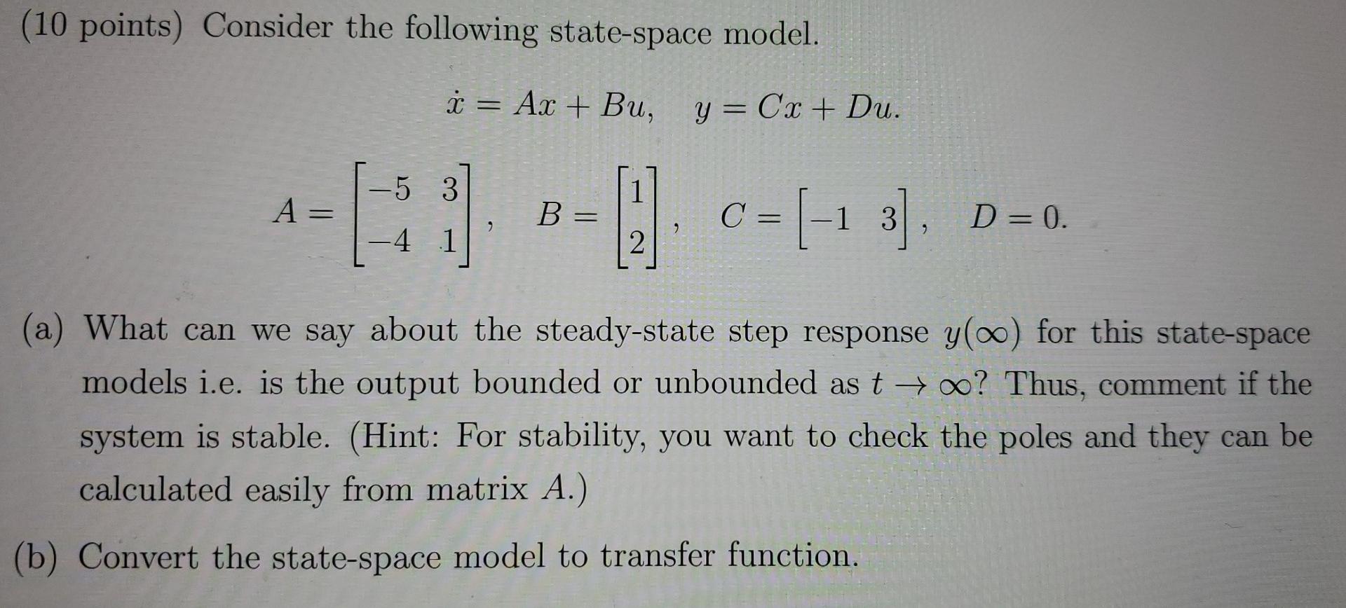 Solved (10 Points) Consider The Following State-space Model. | Chegg.com