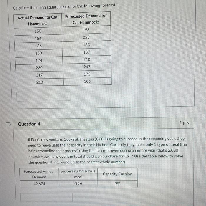 Calculate the mean squared error for the following | Chegg.com