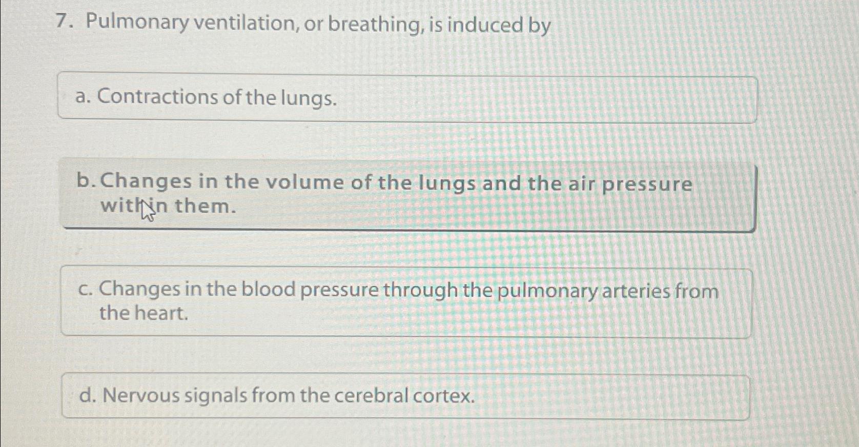 Solved Pulmonary ventilation, or breathing, is induced bya. | Chegg.com