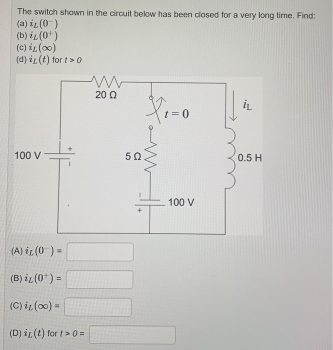 Solved The switch shown in the circuit below has been closed | Chegg.com