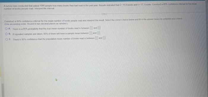 Solved tnumber of books puccle read interpret the interval | Chegg.com