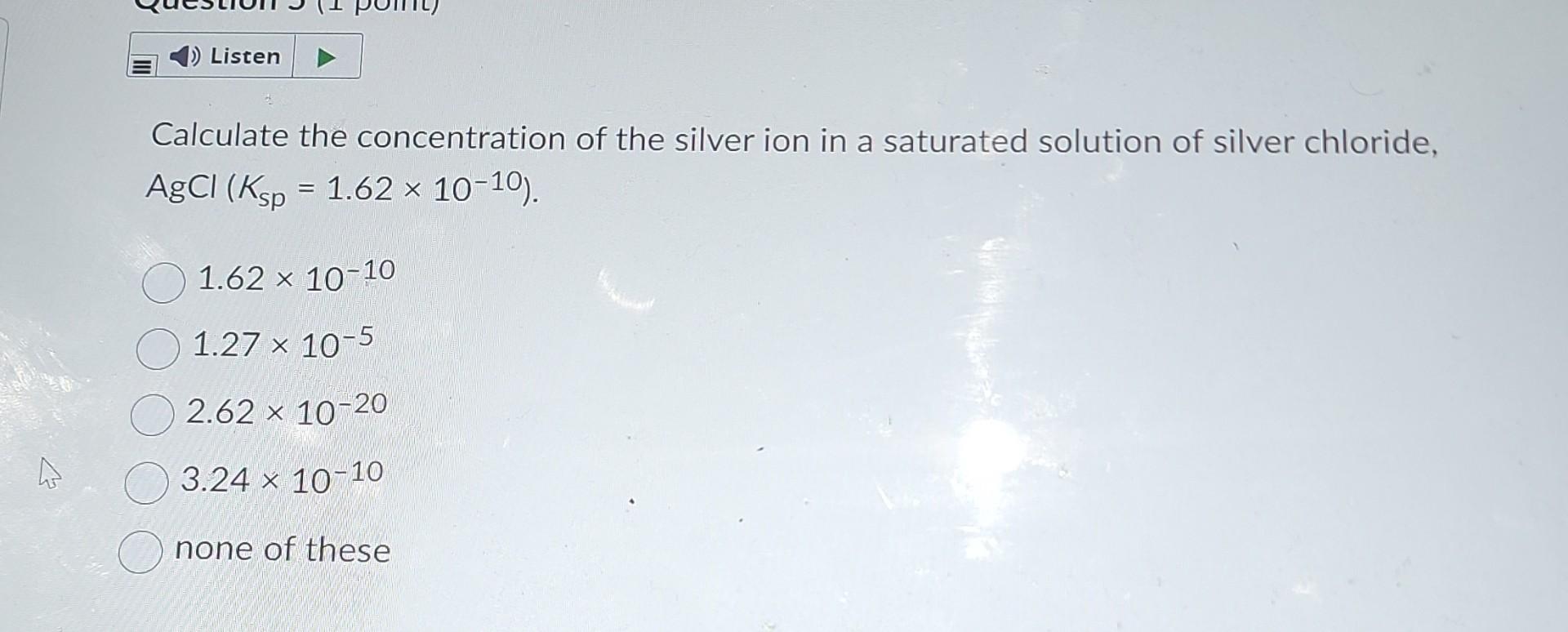 Solved Calculate the concentration of the silver ion in a | Chegg.com