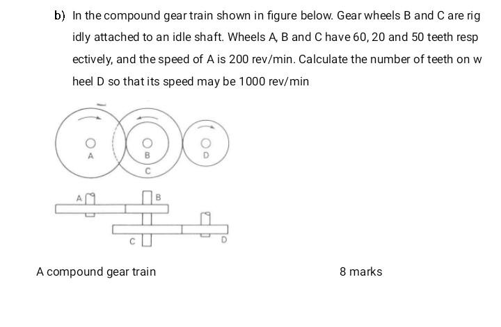 Solved b) In the compound gear train shown in figure below. | Chegg.com