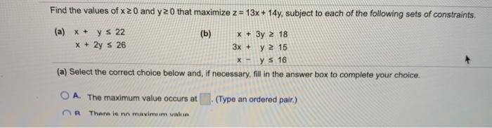 Solved Find the values of x 20 and y20 that maximize z = 13x | Chegg.com