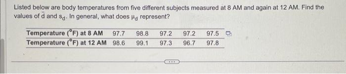 Solved Listed Below Are Body Temperatures From Five | Chegg.com