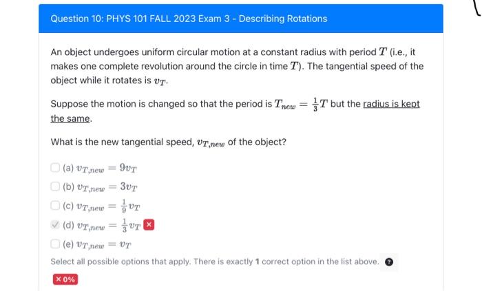 Solved An Object Undergoes Uniform Circular Motion At A | Chegg.com