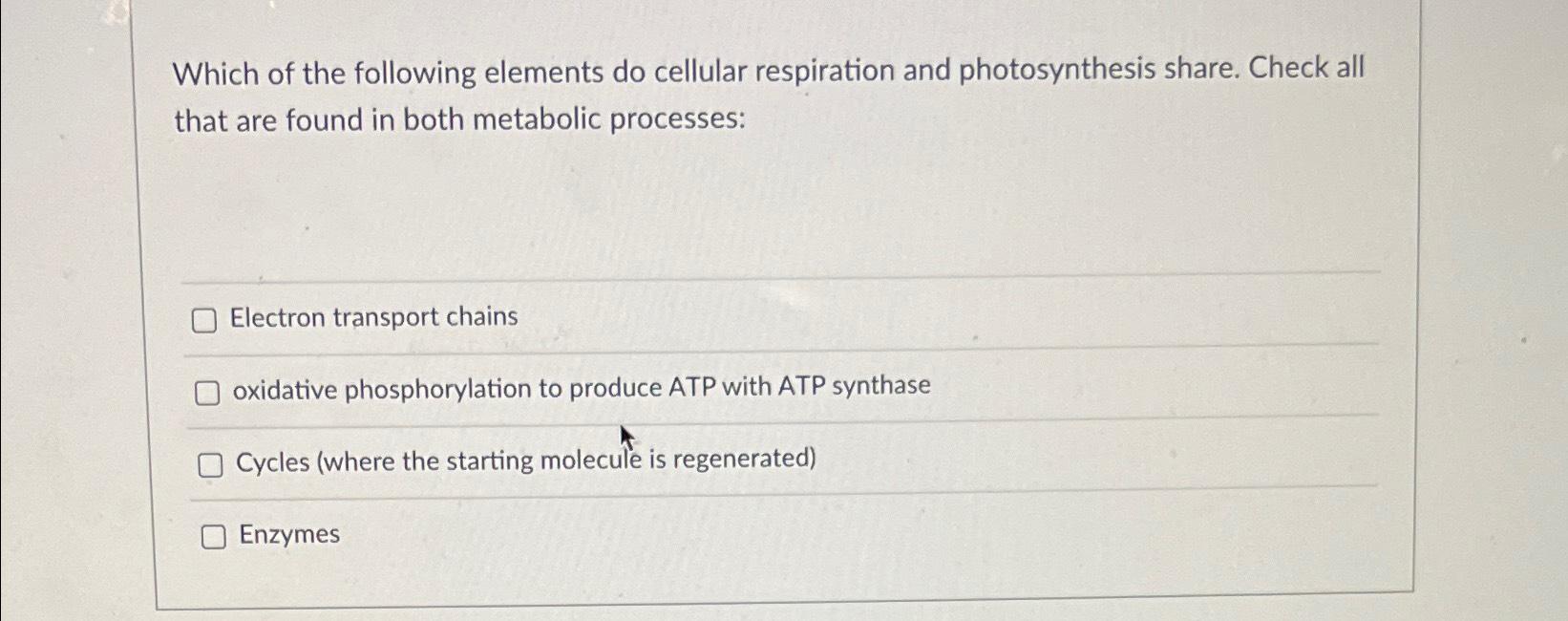 Solved Which of the following elements do cellular | Chegg.com